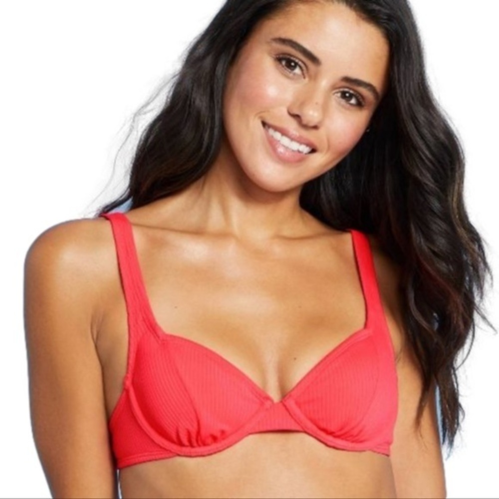 NWT‎ Xhilaration Juniors Ribbed Underwire Bikini Top Coral SIZE LARGE